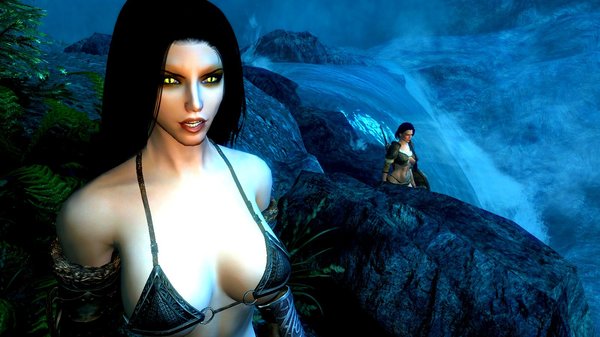 Нора и Рия у водопада.. SkyrimSE (сборка 6.0)
