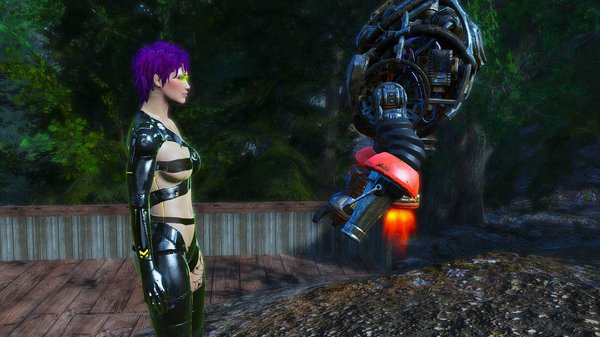 Ева с охранником поселения..