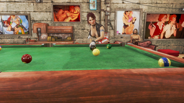 Кейт играет с Дансом в бильярд.