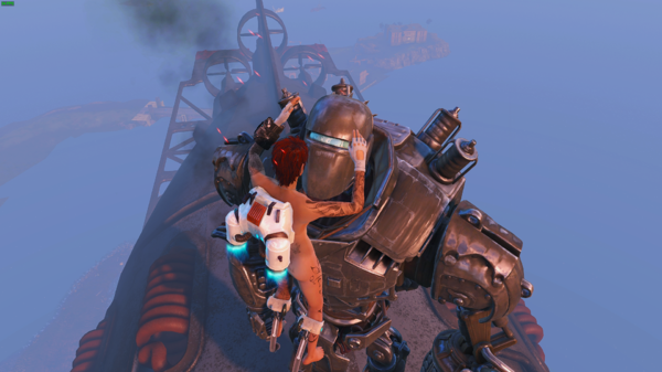 Алиса и робот Либерти Прайм на дирижабле.