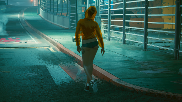 Одинокая девушка в ночью на улице.