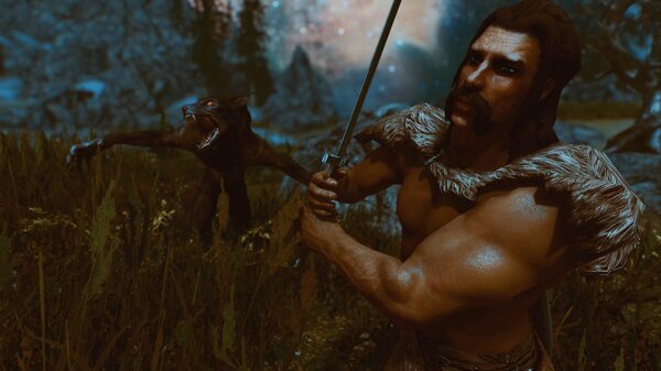 Бандит удирает от вервольфа.. SkyrimSE (сборка 6.0)