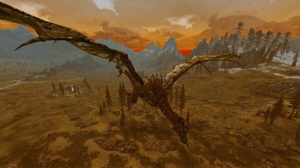 Дракон над пустошами Скайрима.