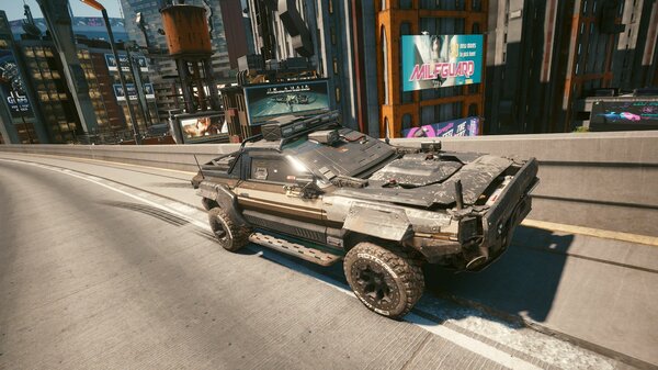 На закрытой дороге, которая идёт почти над городом.