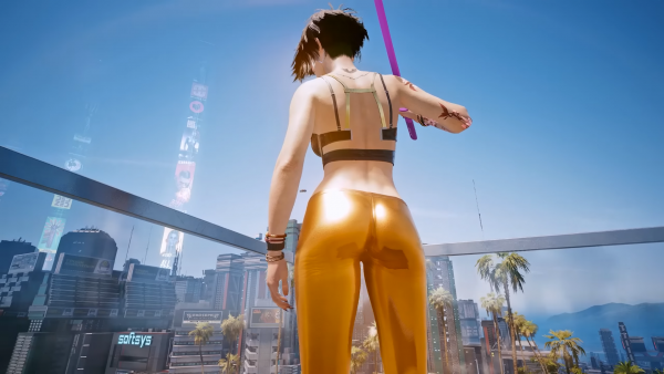 Ви в золотистых лосинах и с катаной.