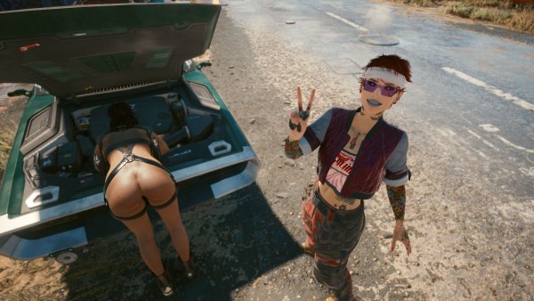 На фоне попы )) Cyberpunk 2077