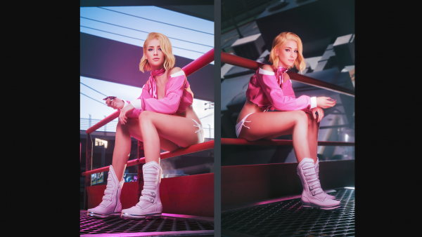 Юная и милая Ви в новой сидячей позе.