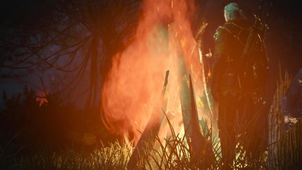 Геральт у костра.. Ведьмак III (сборка Торна)