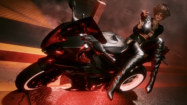 SUPER модель Ви - на перекуре на обновлённом мотоцикле.